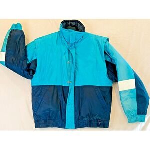 VTG 80s 90s Prostyled  Ski‎ Coat Turquoise Navy White Retro Snowboard Jacket XL